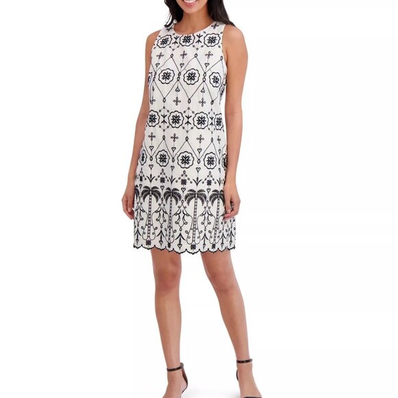 London Times Dresses & Skirts - London Times Womens Petite Sleeveless Eyelet Shift Dress White Size 12P Defected
